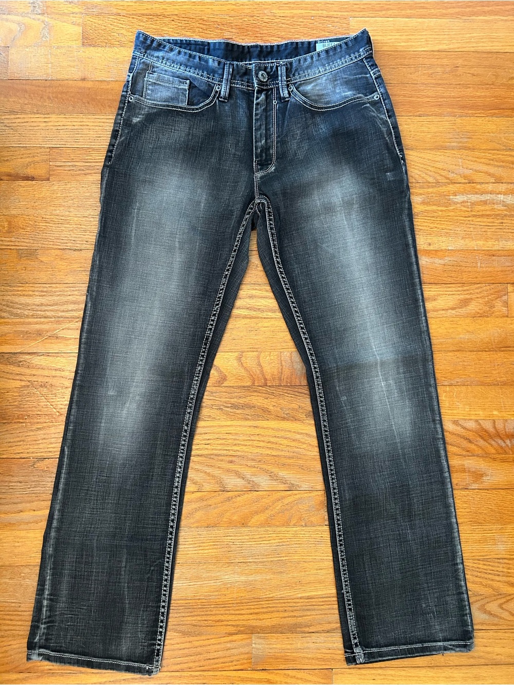 Black Distressed Straight Leg Jeans Buffalo David Bitton Faded Dark Wash 30x32